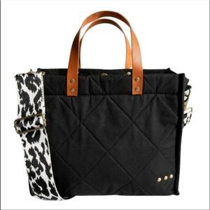 Quilted Tote with Animal Print Strap Crossbody Strap